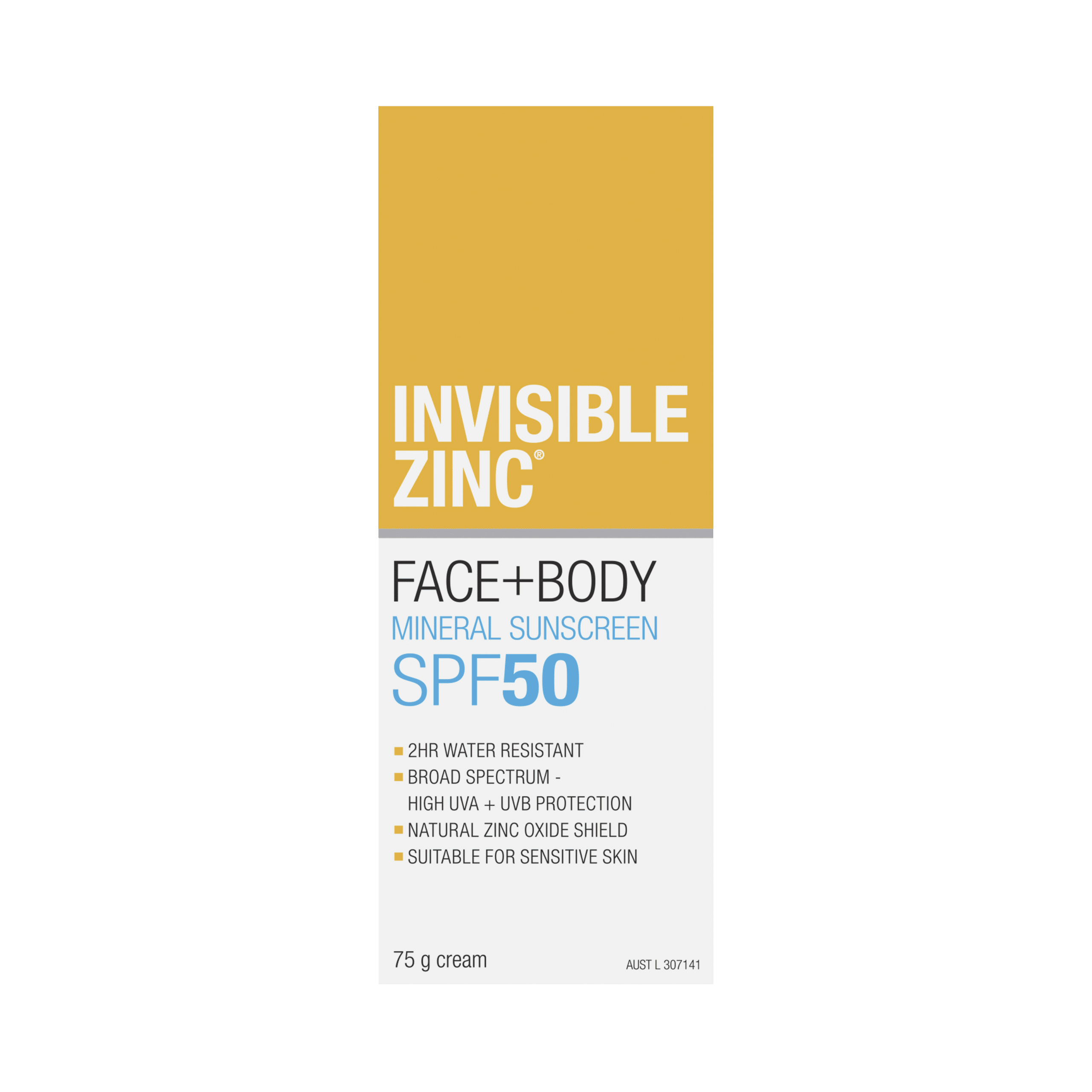 INVISIBLE ZINC FACE BODY Mineral Sunscreen SPF 50 75g Invisible Zinc